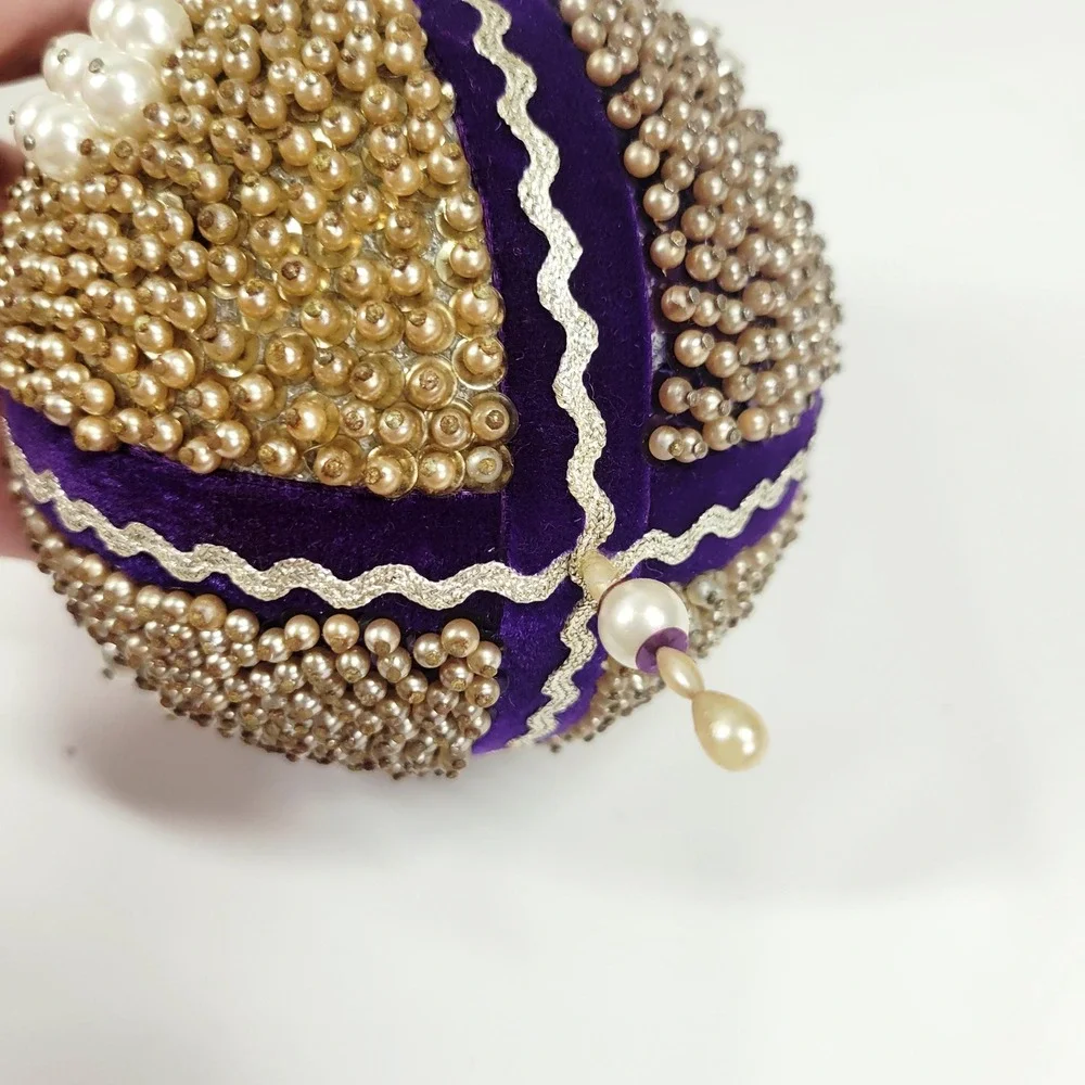 Vintage Large Satin Purple Silver Pearl Push pin Ornament 4.5